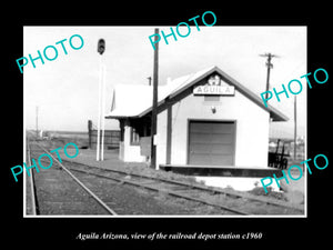 OLD LARGE HISTORIC PHOTO OF AGUILA ARIZONA, THE RAILROAD DEPOT STATION c1960