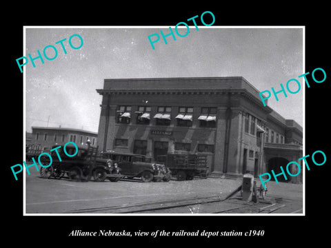 OLD LARGE HISTORIC PHOTO OF ALLIANCE NEBRASKA, THE RAILROAD DEPOT STATION c1940