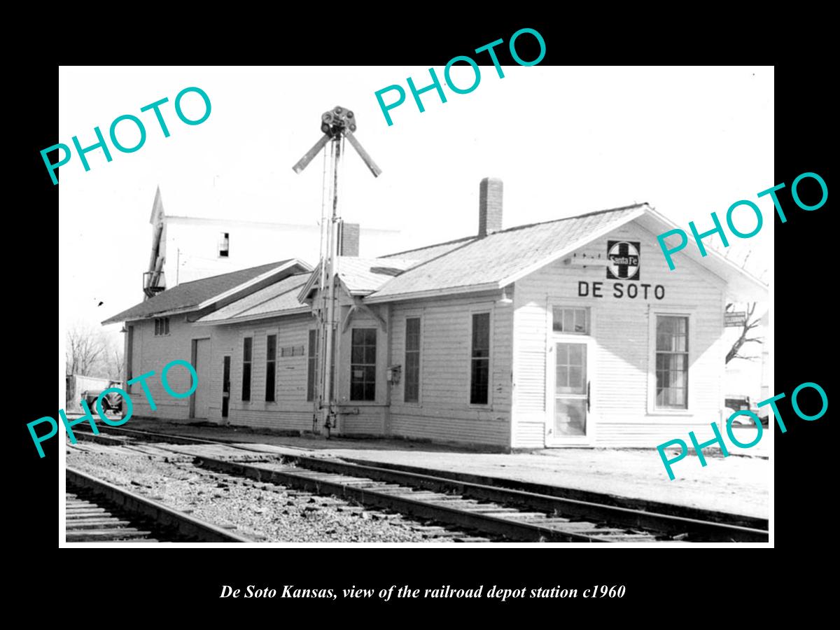 OLD LARGE HISTORIC PHOTO OF DE SOTO KANSAS, THE RAILROAD DEPOT STATION c1960