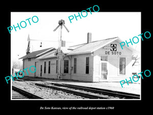 OLD LARGE HISTORIC PHOTO OF DE SOTO KANSAS, THE RAILROAD DEPOT STATION c1960