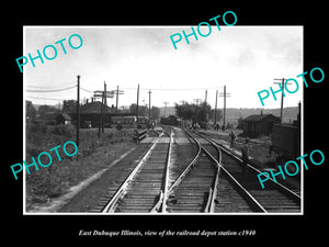 OLD LARGE HISTORIC PHOTO OF EAST DUBUQUE ILLINOIS, THE RAILROAD STATION c1940