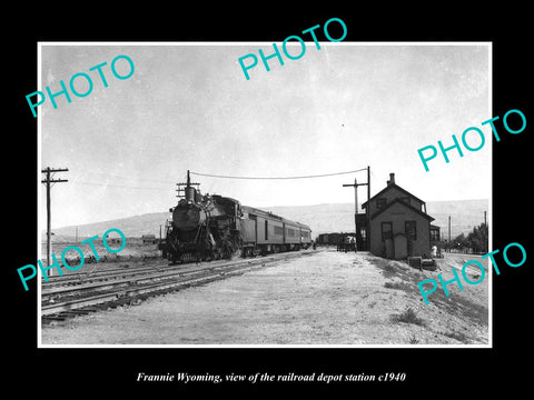 OLD LARGE HISTORIC PHOTO OF FRANNIE WYOMING, THE RAILROAD DEPOT STATION c1960