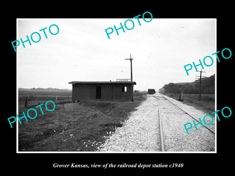 OLD LARGE HISTORIC PHOTO OF GROVER KANSAS, THE RAILROAD DEPOT STATION c1960