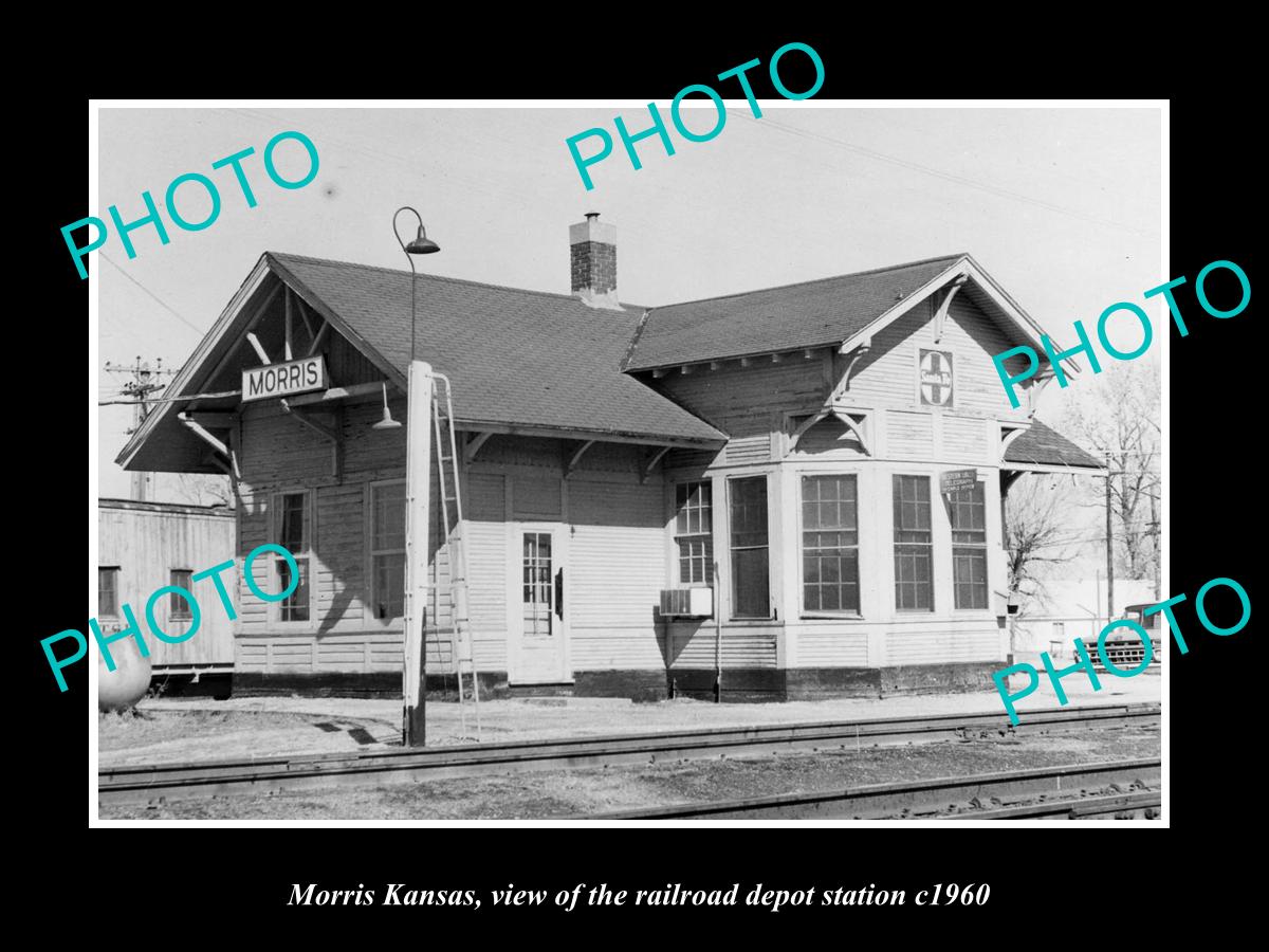 OLD LARGE HISTORIC PHOTO OF MORRIS KANSAS, THE RAILROAD DEPOT STATION c1960