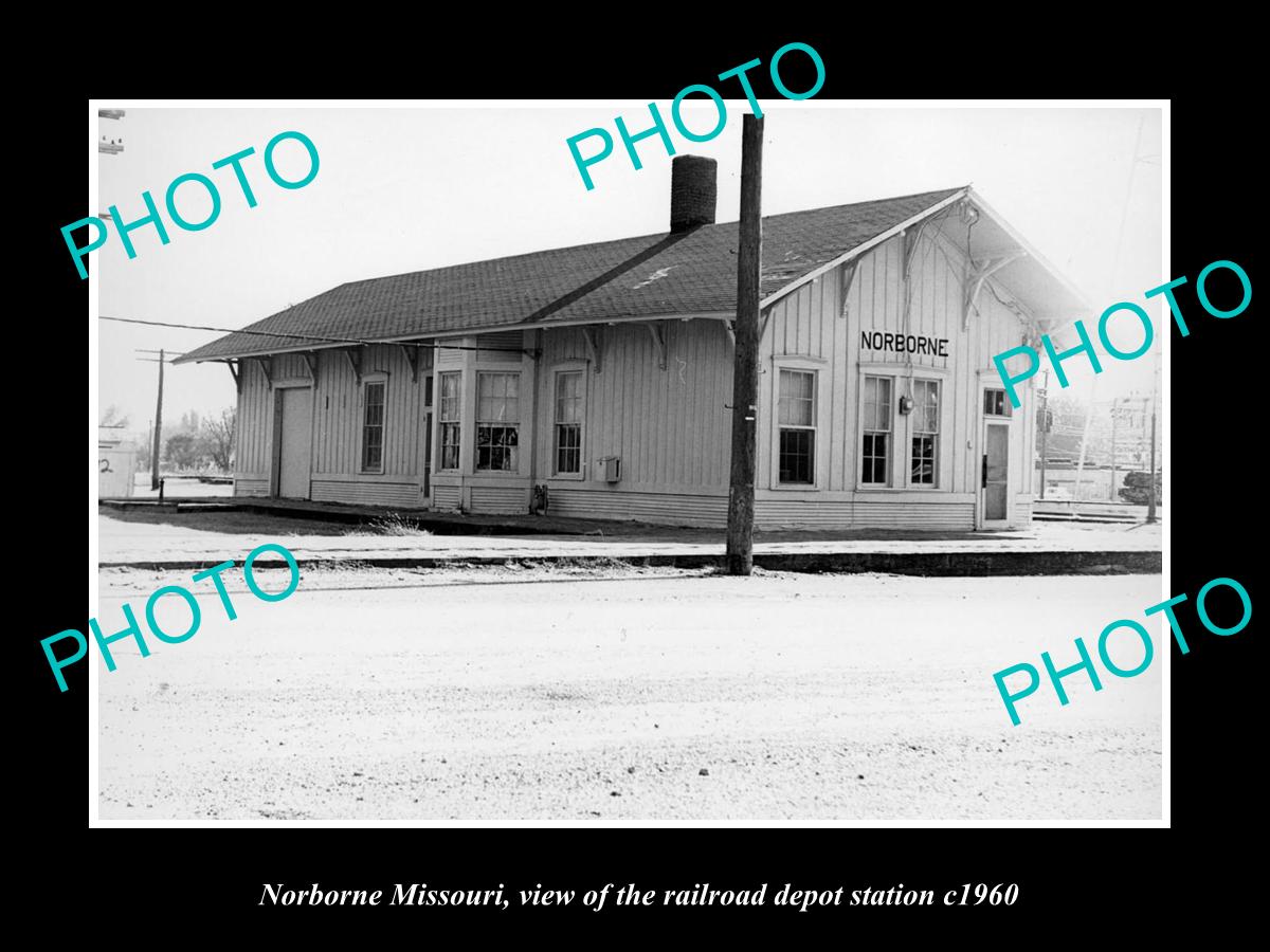 OLD LARGE HISTORIC PHOTO OF NORBORNE MISSOURI, THE RAILROAD DEPOT STATION c1960