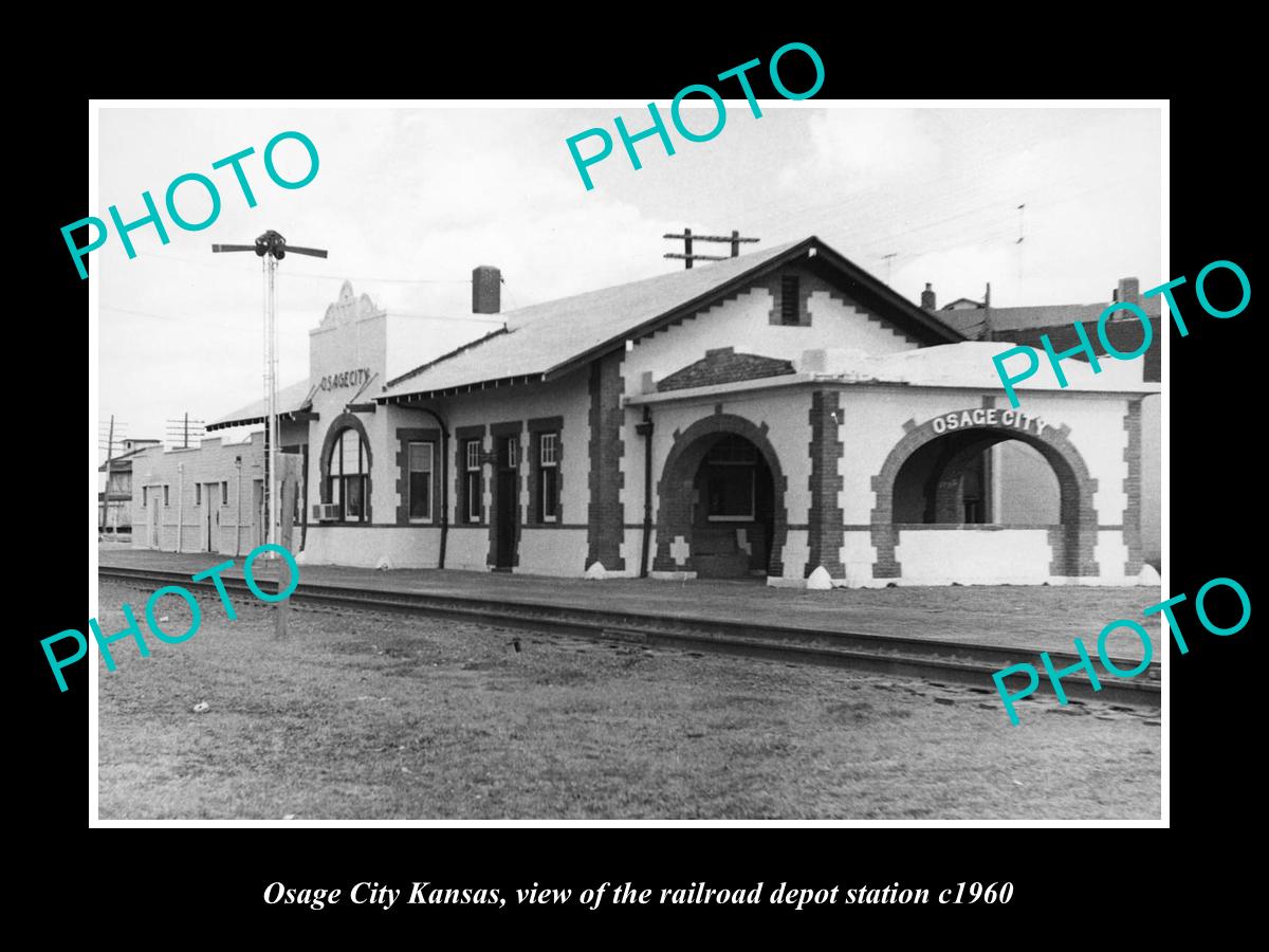 OLD LARGE HISTORIC PHOTO OF OSAGE CITY KANSAS RAILROAD DEPOT STATION c1960