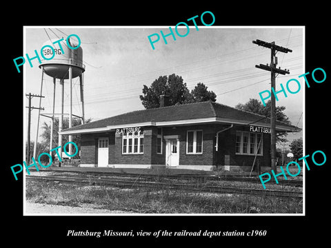 OLD LARGE HISTORIC PHOTO OF PLATTSBURG MISSOURI RAILROAD DEPOT STATION c1960