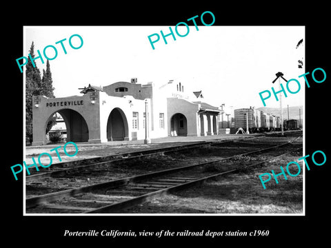 OLD LARGE HISTORIC PHOTO OF PORTERVILLE CALIFORNIA RAILROAD DEPOT STATION c1960