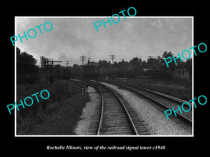 OLD LARGE HISTORIC PHOTO OF ROCHELLE ILLINOIS RAILROAD SIGNAL TOWER c1940