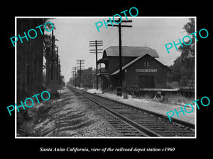 OLD LARGE HISTORIC PHOTO OF SANTA ANITA CALIFORNIA RAILROAD DEPOT STATION c1960