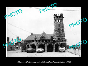 OLD LARGE HISTORIC PHOTO OF SHAWNEE OKLAHOMA RAILROAD DEPOT STATION c1960