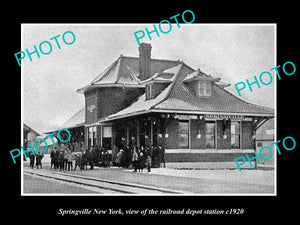 OLD LARGE HISTORIC PHOTO OF SPRINGVILLE NEW YORK RAILROAD DEPOT STATION c1920