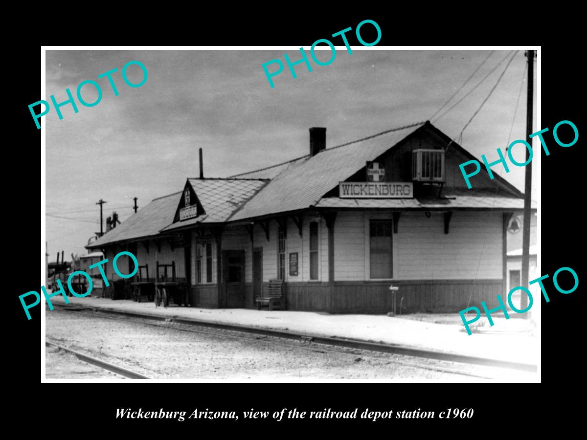 OLD LARGE HISTORIC PHOTO OF WICKENBURG ARIZONA RAILROAD DEPOT STATION c1960