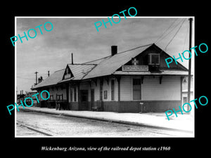 OLD LARGE HISTORIC PHOTO OF WICKENBURG ARIZONA RAILROAD DEPOT STATION c1960