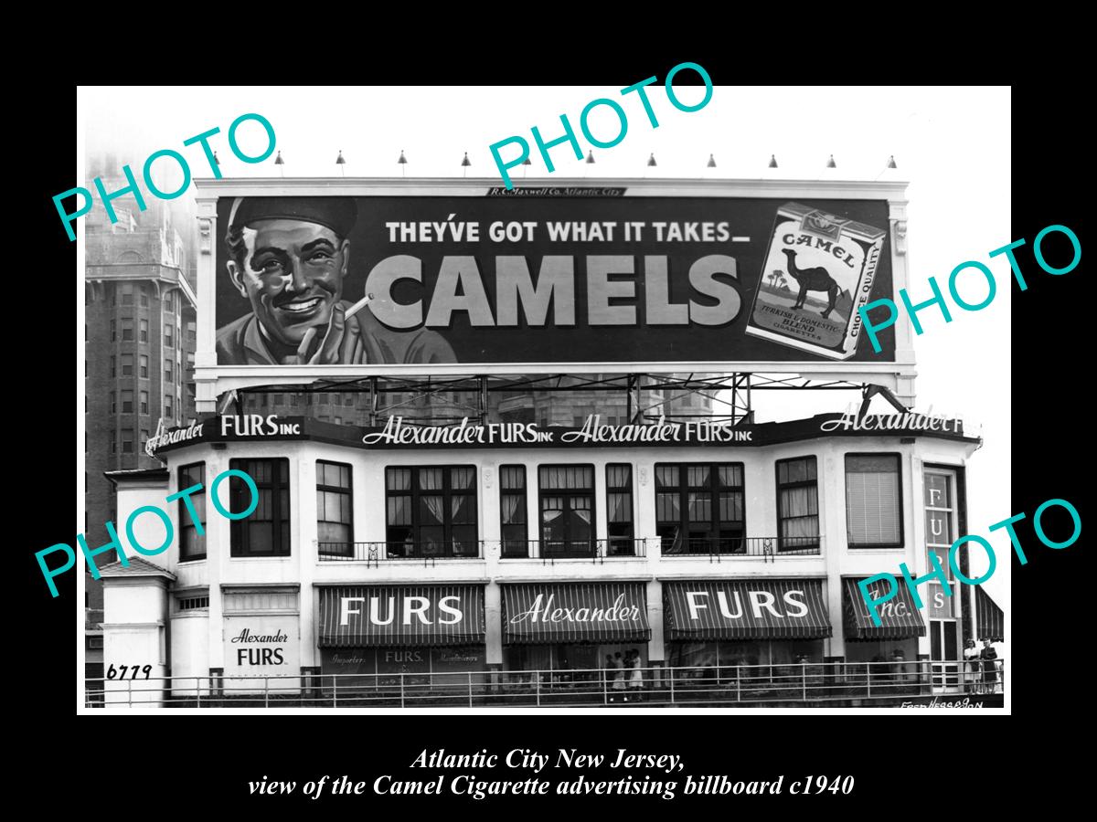 OLD HISTORIC PHOTO OF ATLANTIC CITY NEW JERSEY, CAMEL CIGARETTE BILLBOARD c1940