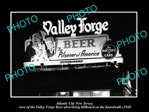 OLD HISTORIC PHOTO OF ATLANTIC CITY NEW JERSEY, VALLEY FORGE BEER BILLBOARD 1940