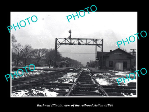 OLD LARGE HISTORIC PHOTO OF BUSHNELL ILLINOIS RAILROAD DEPOT STATION c1940