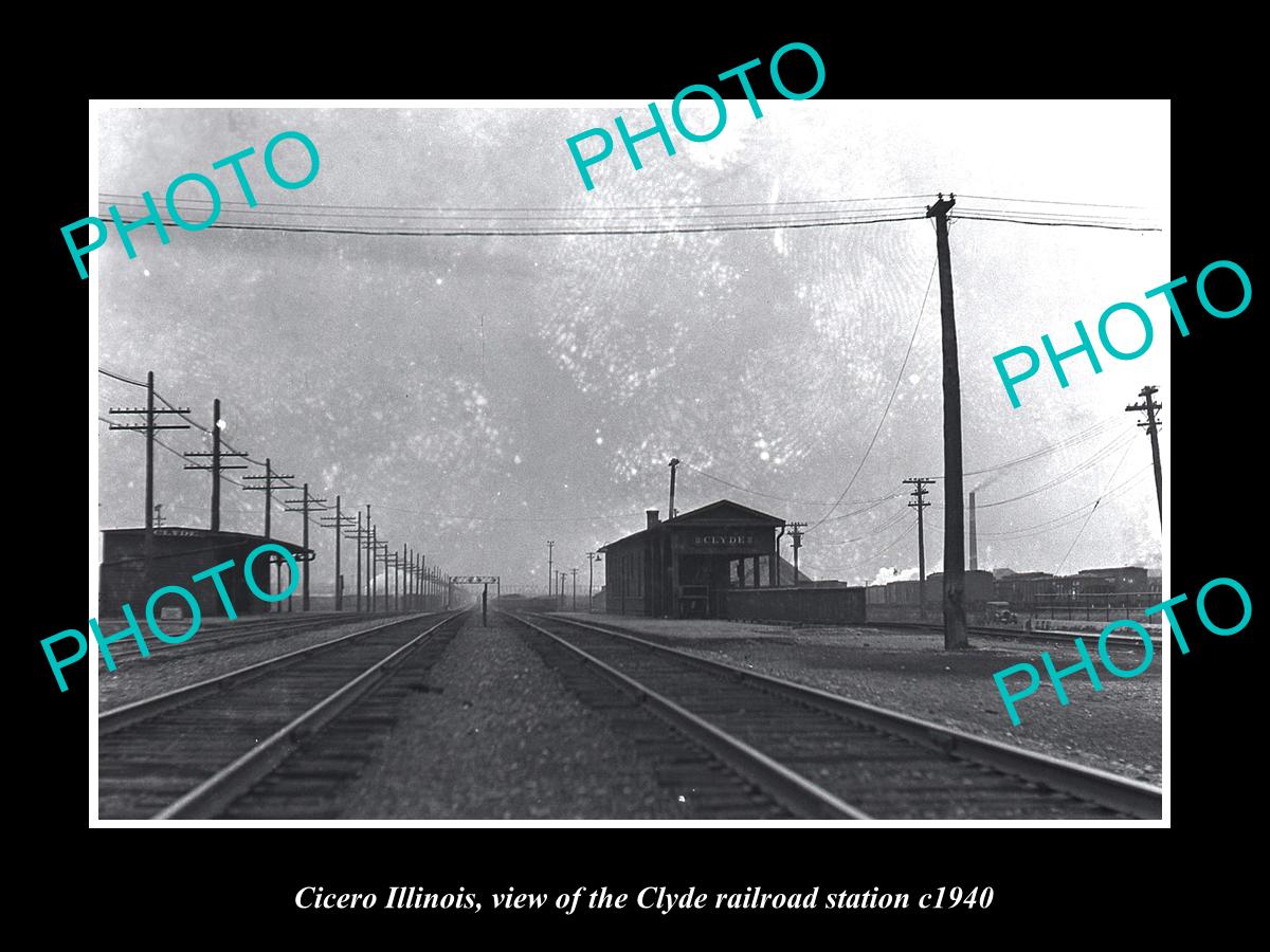 OLD LARGE HISTORIC PHOTO OF CICERO ILLINOIS, CLYDE RAILROAD DEPOT STATION c1940