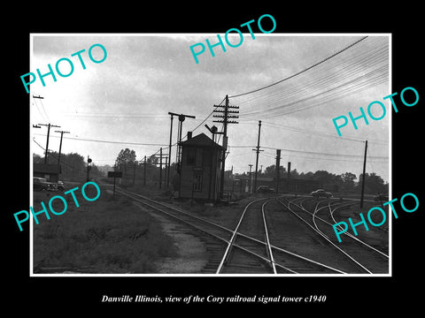 OLD LARGE HISTORIC PHOTO OF DANVILLE ILLINOIS, THE CORY RAILROAD TOWER c1940