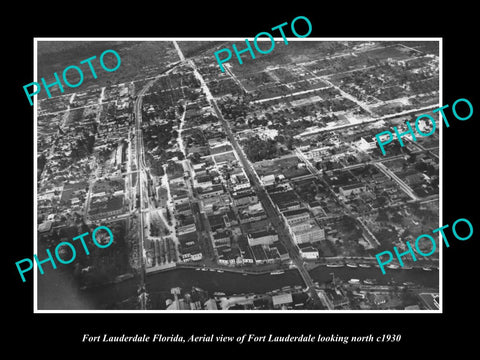 OLD LARGE HISTORIC PHOTO OF FORT LAUDERDALE FLORIDA, AERIAL VIEW OF CITY c1930