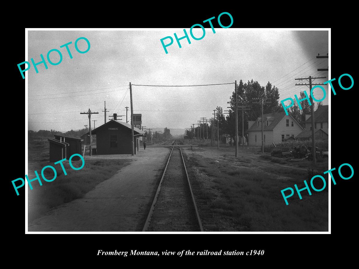 OLD LARGE HISTORIC PHOTO OF FROMBERG MONTANA, THE RAILROAD DEPOT STATION c1940