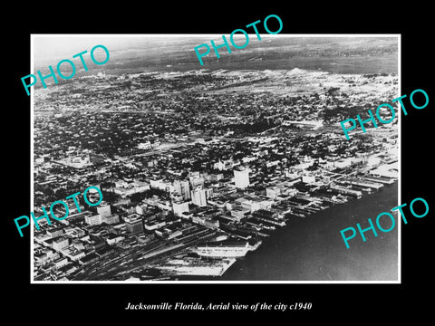 OLD LARGE HISTORIC PHOTO OF JACKSONVILLE FLORIDA, AERIAL VIEW OF THE CITY c1940