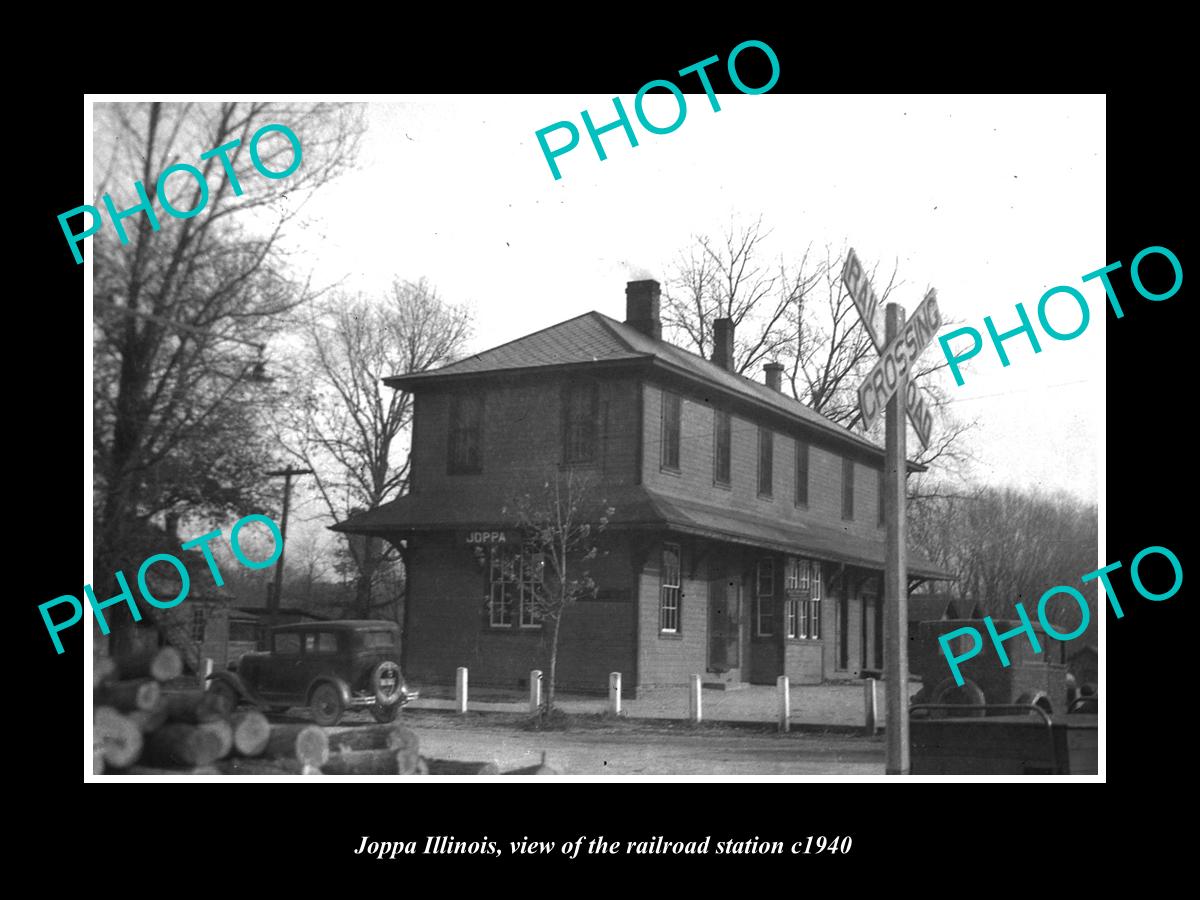 OLD LARGE HISTORIC PHOTO OF JOPPA ILLINOIS, THE RAILROAD DEPOT STATION c1940