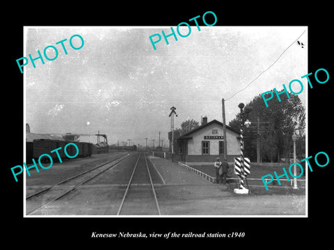 OLD LARGE HISTORIC PHOTO OF KENESAW NEBRASKA, THE RAILROAD DEPOT STATION c1940