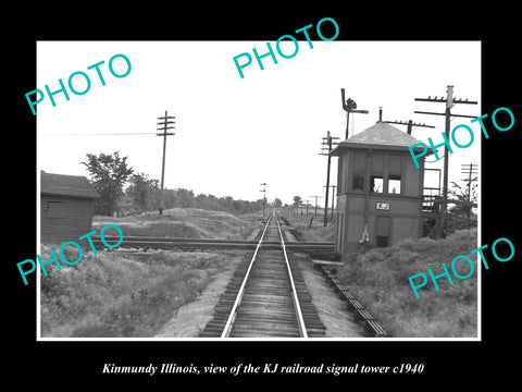 OLD LARGE HISTORIC PHOTO OF KINMUNDY ILLINOIS, THE KJ RAILROAD TOWER c1940