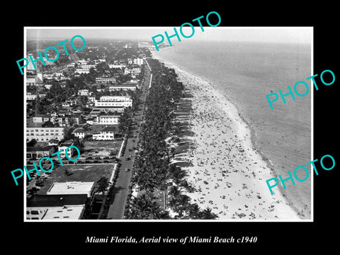 OLD LARGE HISTORIC PHOTO OF MIAMI FLORIDA, AERIAL VIEW OF MIAMI BEACH c1940