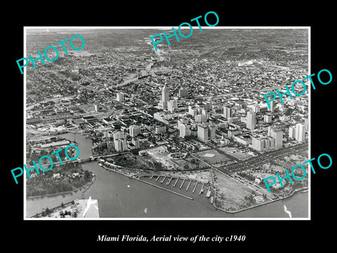 OLD LARGE HISTORIC PHOTO OF MIAMI FLORIDA, AERIAL VIEW OF THE CITY c1940