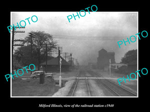 OLD LARGE HISTORIC PHOTO OF MILFORD ILLINOIS, THE RAILROAD DEPOT STATION c1940