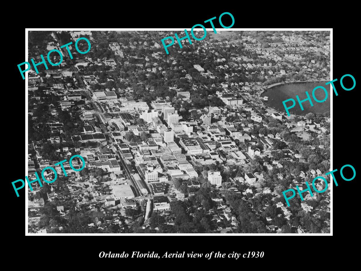 OLD LARGE HISTORIC PHOTO OF ORLANDA FLORIDA, AERIAL VIEW OF THE CITY c1930