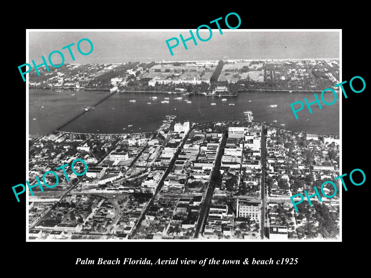 OLD LARGE HISTORIC PHOTO OF PALM BEACH FLORIDA, AERIAL VIEW OF THE CITY c1925