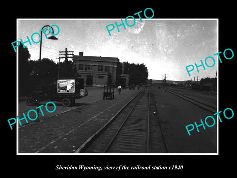 OLD LARGE HISTORIC PHOTO OF SHERIDAN WYOMING, THE RAILROAD DEPOT STATION c1940