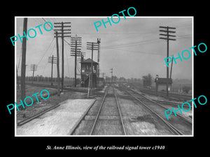 OLD LARGE HISTORIC PHOTO OF St ANNE ILLINOIS, THE RAILROAD SIGNAL TOWER c1940