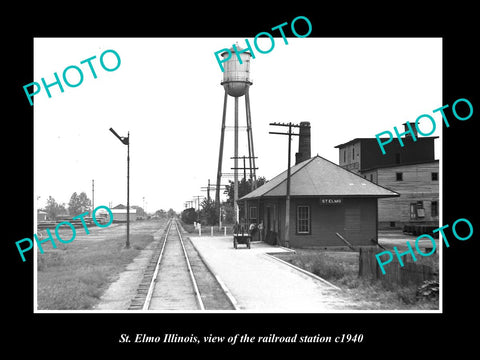 OLD LARGE HISTORIC PHOTO OF ST ELMO ILLINOIS, THE RAILROAD DEPOT STATION c1940