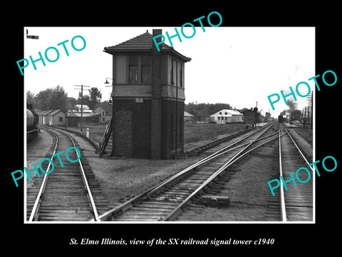 OLD LARGE HISTORIC PHOTO OF St ELMO ILLINOIS, THE SX RAILROAD SIGNAL TOWER c1940