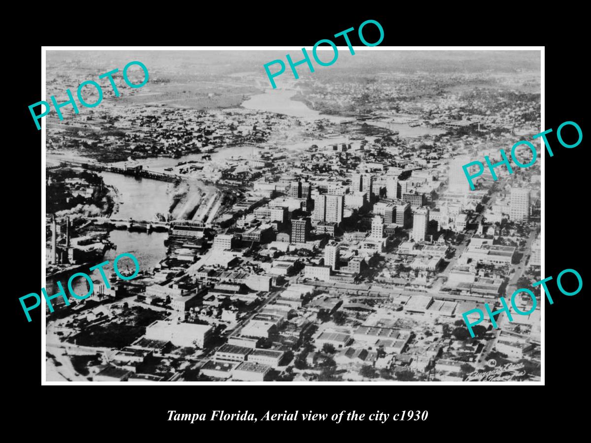 OLD LARGE HISTORIC PHOTO OF TAMPA FLORIDA, AERIAL VIEW OF THE CITY c1930