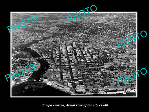 OLD LARGE HISTORIC PHOTO OF TAMPA FLORIDA, AERIAL VIEW OF THE CITY c1940