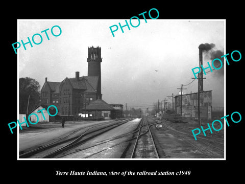 OLD LARGE HISTORIC PHOTO OF TERRE HAUTE INDIANA, THE RAILROAD STATION c1940