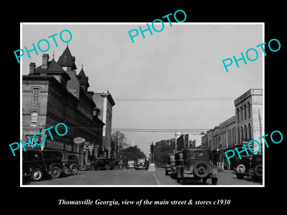 OLD LARGE HISTORIC PHOTO OF THOMASVILLE GEORGIA, THE MAIN STREET & STORES c1930