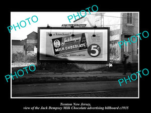 OLD LARGE HISTORIC PHOTO OF TRENTON NEW JERSEY, JACK DEMPSEY CHOCOLATE AD c1935