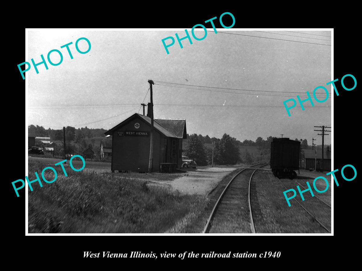 OLD LARGE HISTORIC PHOTO OF WEST VIENNA ILLINOIS, RAILROAD DEPOT STATION c1940