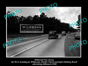 OLD LARGE HISTORIC PHOTO OF WILDWOOD NEW JERSEY BEACH TOURISM BILLBOARD c1940