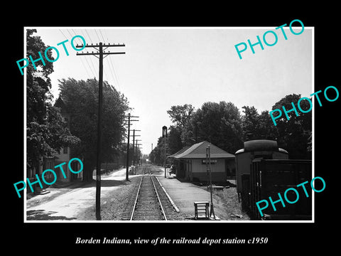 OLD LARGE HISTORIC PHOTO OF BORDEN INDIANA, THE RAILROAD DEPOT STATION c1950