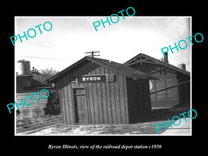 OLD LARGE HISTORIC PHOTO OF BYRON ILLINOIS, THE RAILROAD DEPOT STATION c1950