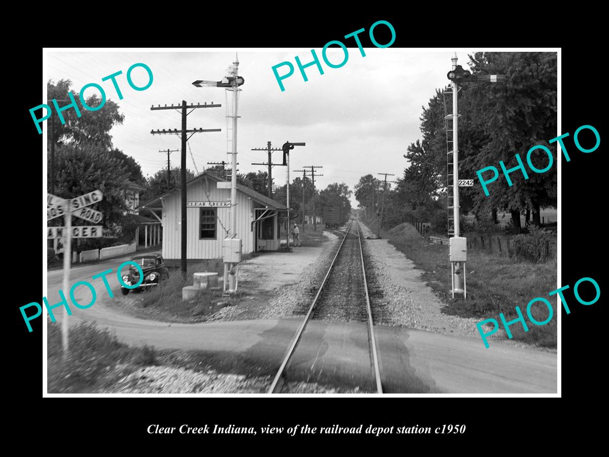 OLD LARGE HISTORIC PHOTO OF CLEAR CREEK INDIANA RAILROAD DEPOT STATION c1950