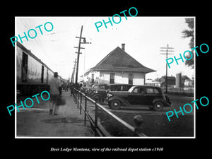 OLD LARGE HISTORIC PHOTO OF DEER LODGE MONTANA, THE RAILROAD DEPOT STATION c1940