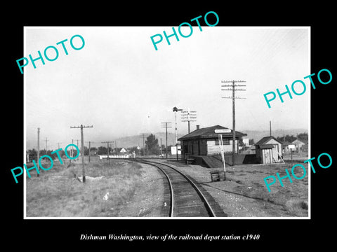 OLD LARGE HISTORIC PHOTO OF DISHMAN WASHINGTON, THE RAILROAD DEPOT STATION c1940